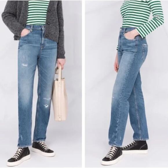 DOROTHEE SCHUMACHER Distressed Love Boyfriend Pant / Jean in Denim Blue Sz Large - Picture 1 of 12